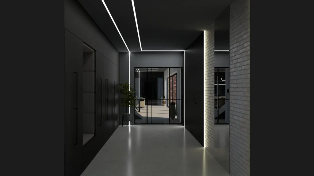 Loftowe wnętrz, wnętrze industrialne, wiatrołap czarny