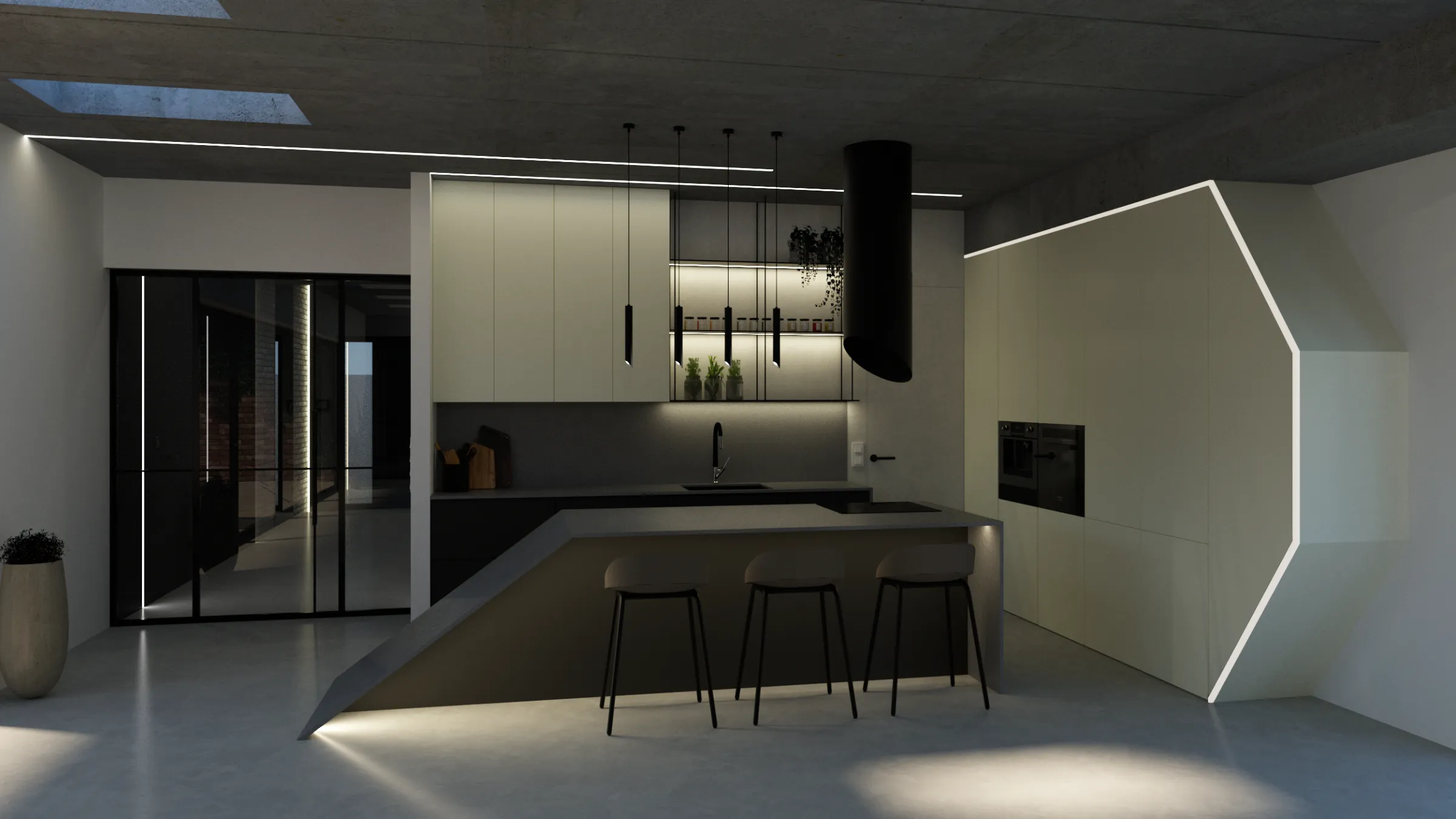 Wnętrze loft, kuchnia loft, kuchnia industrialna