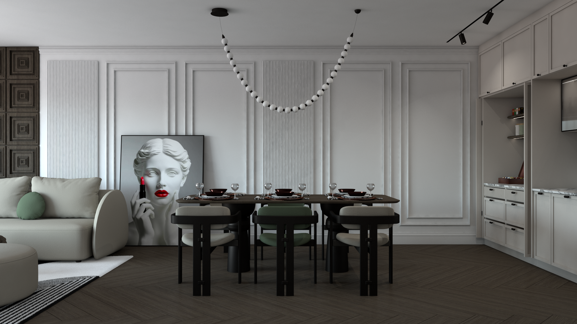 Salon w stylu modern classic, nowoczesne wnętrze klasyczne