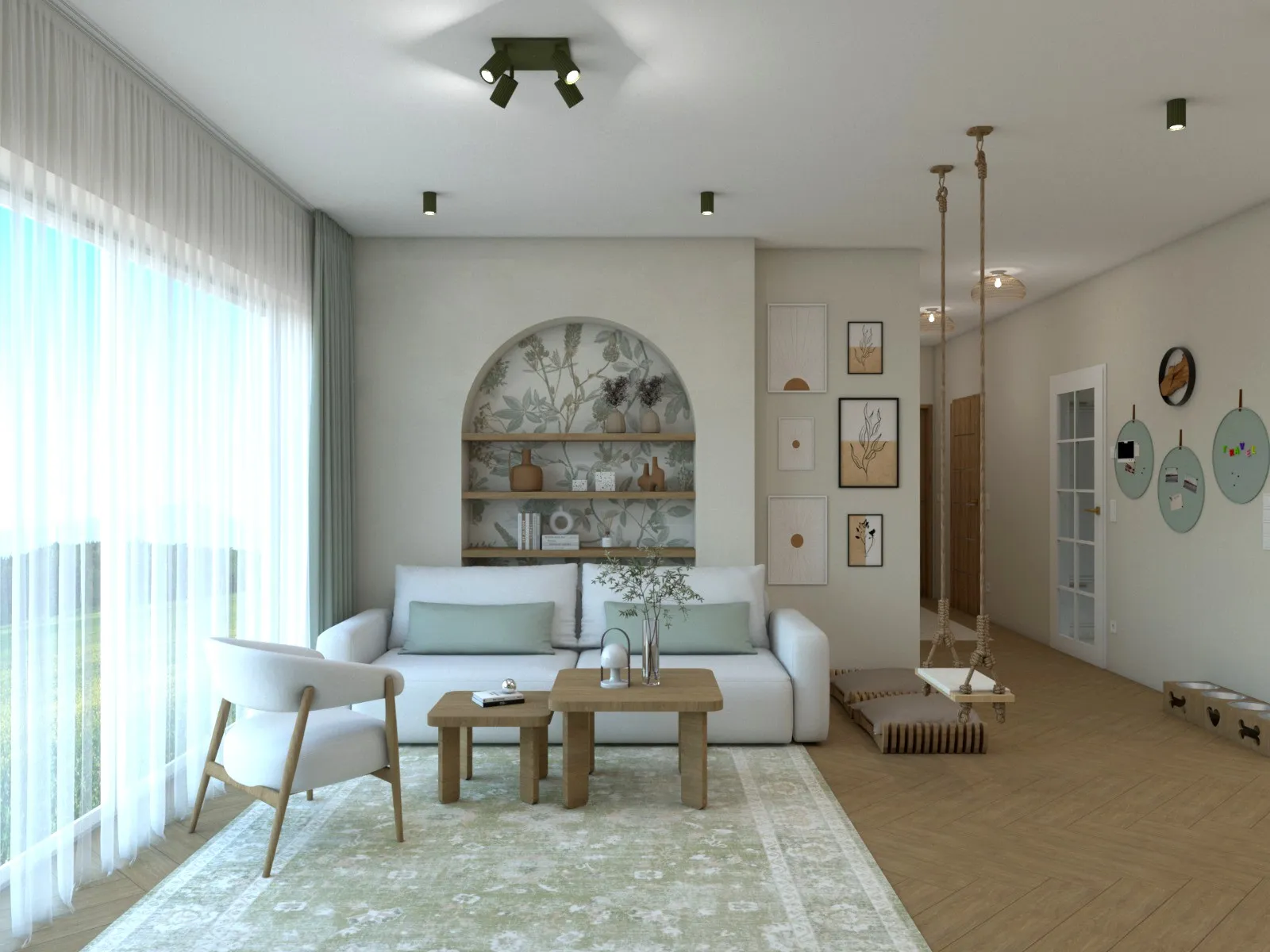 Zabudowa za sofą Modern Farmhouse