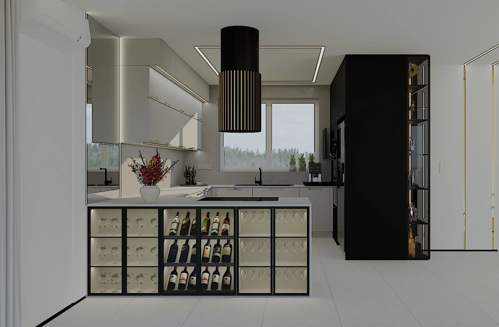 Płyta indukcyjna na wyspie kuchennej, okap wyspowy