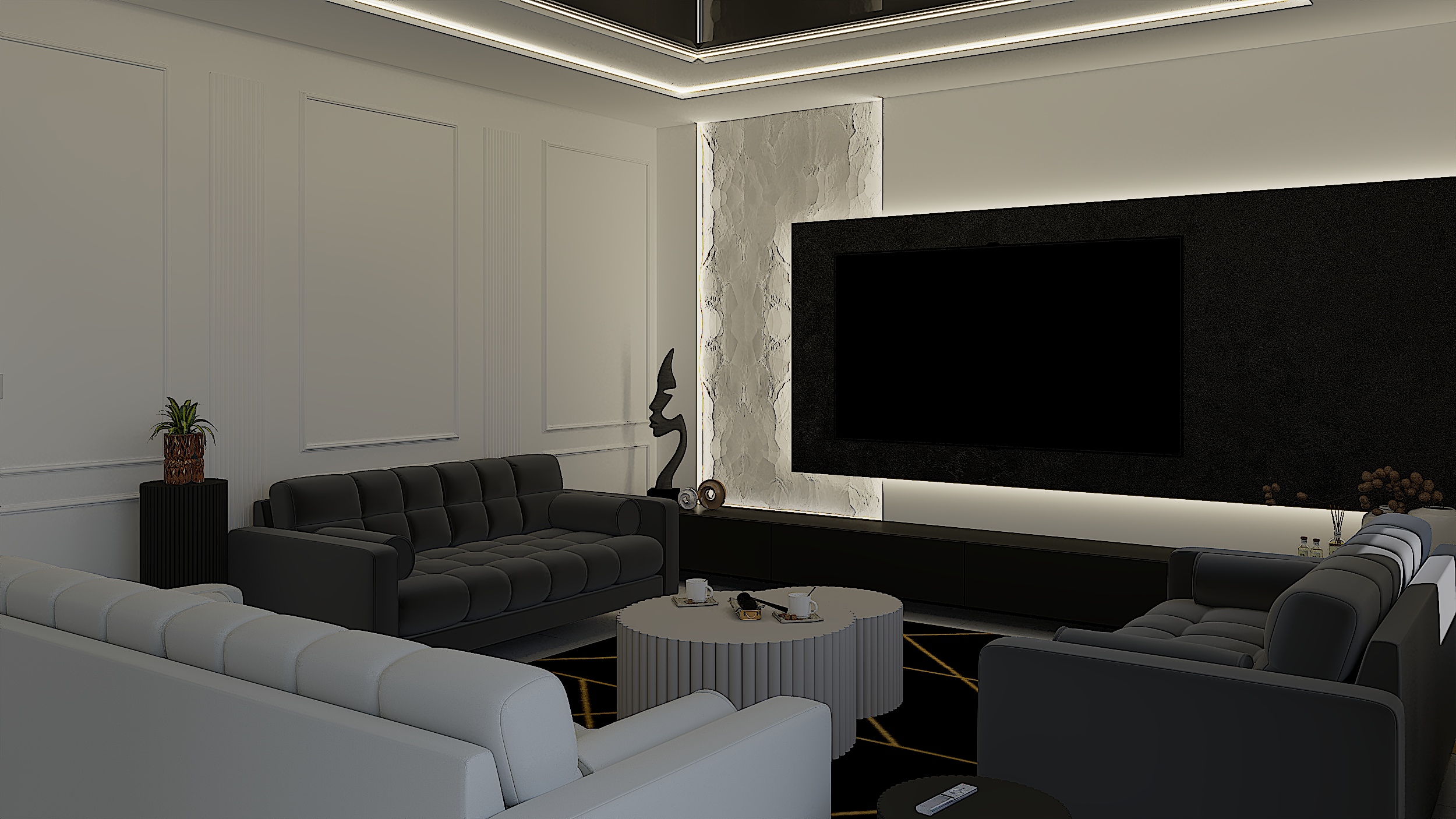 Ścianka RTV z panelem gipsowym skała