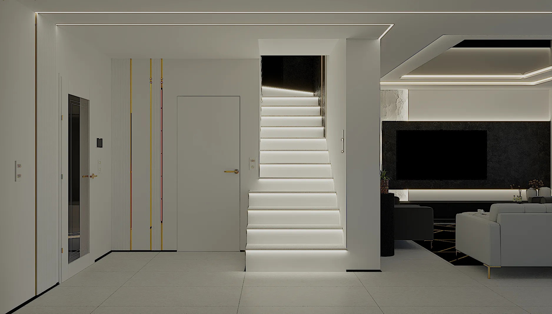 Schody kamienne z podświetleniem led płynącym