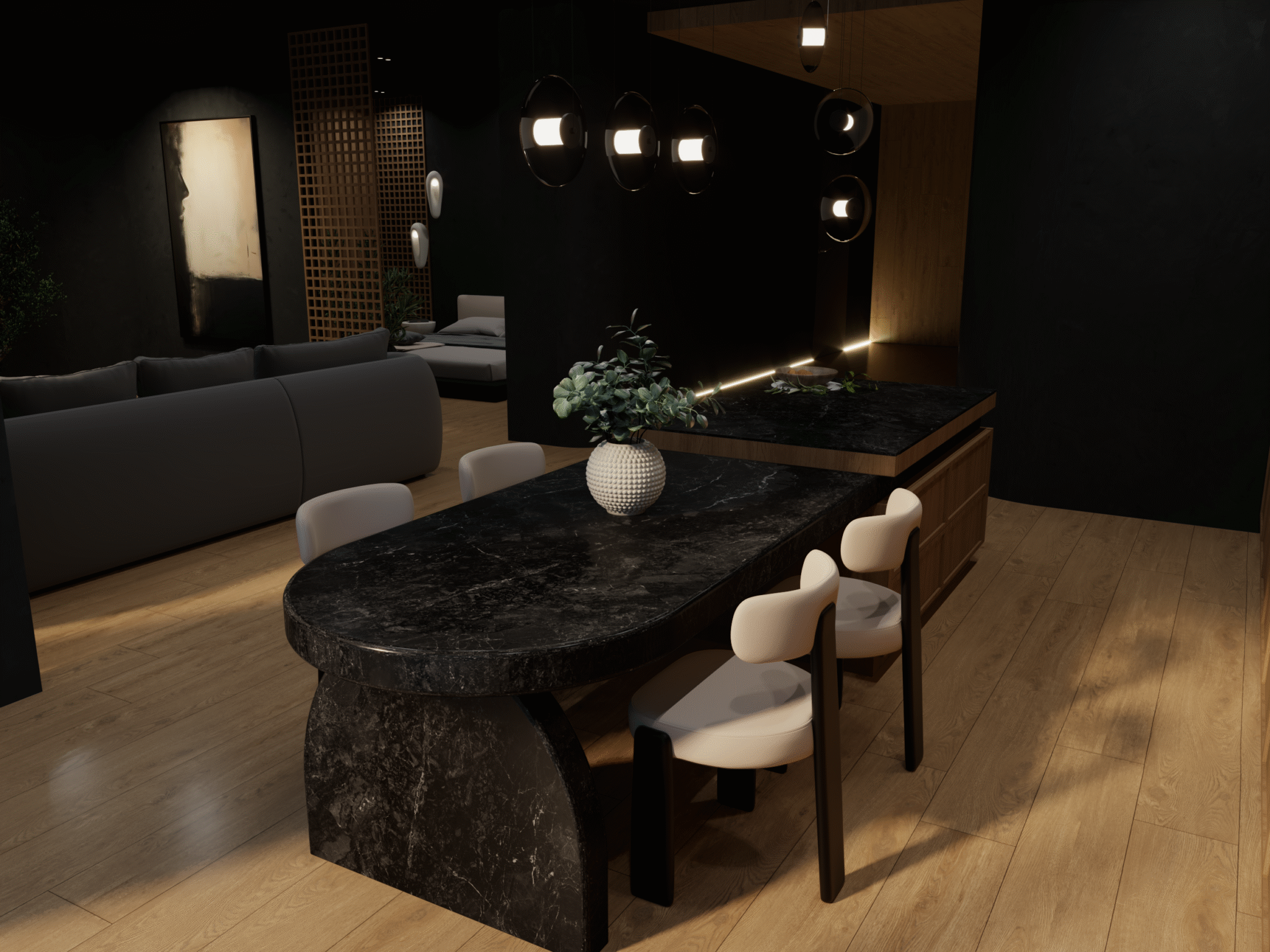 Dark Japandi Table Kitchen