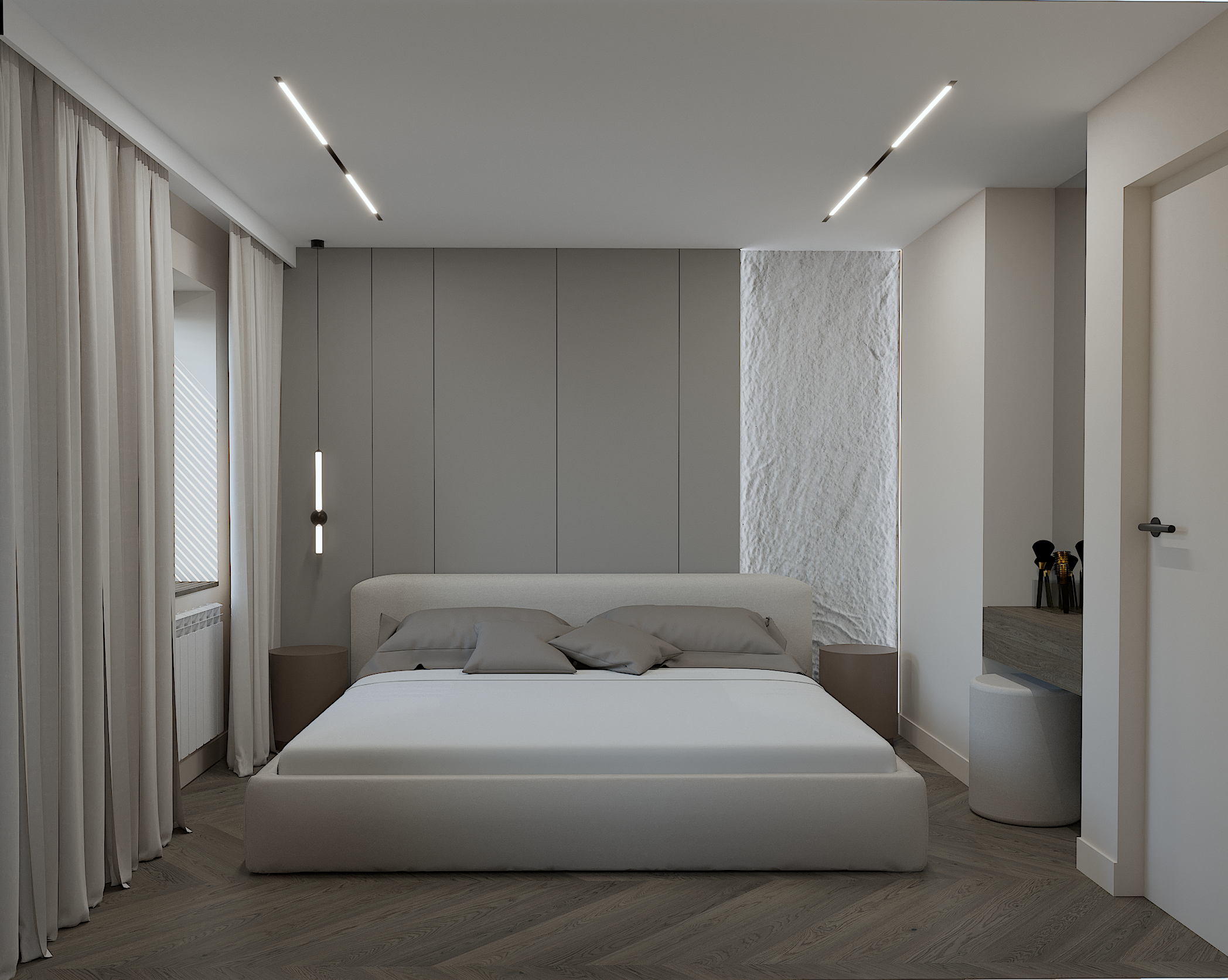 Minimalistyczna sypialnia rodziców skałka